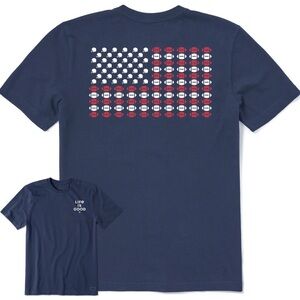 Life Is Good Crusher Men's Football Icon U.S. Flag Short Sleeve Tee Size XL